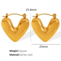 Orecchini a cerchio a cuore dorati a forma di C in acciaio inossidabile lucido - 25.4mmx25mm / Orecchini a Cerchio a Cuore Oro (EH532金色耳环)