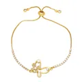 Elegant gold butterfly bracelet with white pearls and adjustable slider chain closure - Combination Butterfly Shape