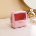 Pink large-capacity PU leather travel cosmetic bag with elegant gold logo embroidery - Small / Pink