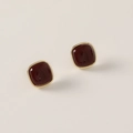 Minimalist square geometric earrings in deep wine red color with gold plating - Burgundy