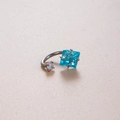 Titanium steel horseshoe ring with sparkling square blue zircon and clear accent stone - Sea Blue (Single)