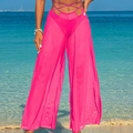 Three-piece rose red mesh beach pants with trendy waist cross-straps and hollow-out design - S / Bottoms / Thin Belt Wide Leg Pants / Rose Red