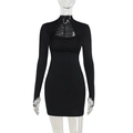 Detailed view of the hollow-out lace-up design on this sexy black slim-fit mini dress - S / Black