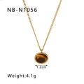 Detail of 18k gold plated necklace with tiger eye stone pendant, 1.2cm size and 4.1g weight - Round Tiger Eye Style (NB-N1056) / Gold