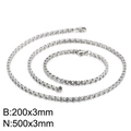 Silver stainless steel set including a 500x3mm necklace and 200x3mm bracelet with crystals - Steel Color 3mm Set (Necklace 50cm + Bracelet 20cm)