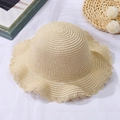 Cappello da sole in paglia intrecciata per bambini con bordo a conchiglia beige - Cappello con Bordo a Fiori / 50-52CM / Beige