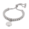 Silver beaded bracelet with St. Benedict coin pendant and adjustable slider clasp - Steel