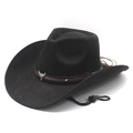 Classic black faux suede western cowboy hat with silver bull head skull and chin strap - M (56-58cm) / Black