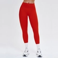 High-waisted red yoga pants with seamless stretch fabric and a body-sculpting fit - S / Bottoms / Red