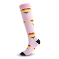 Pink compression socks with rainbow heart patterns and black toe and heel details - Pink Heart