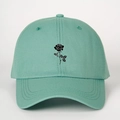 Detail of mint green baseball cap featuring black rose floral print on the center front - One Size / Deep Water Green