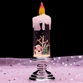 Macro shot of Christmas lantern showing glowing snowman and tree in glittering liquid - Silver Candle Snowman and Tree