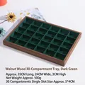 30-slot walnut wood jewelry display tray with dark green velvet lining 35x24cm - Walnut 30-Grid Tray Dark Green