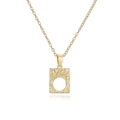 Minimalist gold-plated rectangle pendant necklace with engraved branch and zircon stones - Gold