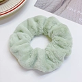 Solid light green plush hair scrunchie with high elasticity for ponytails - Green