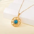 Gold stainless steel necklace with Celtic knot pendant and textured blue stone - Celtic Knot Turquoise Style (137522)
