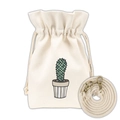 Beige canvas bucket bag featuring cartoon cactus print and cotton woven shoulder strap - Potted Plant 4