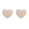 Detailed close-up of heart-shaped pearl earrings with elegant gold metal plating - Gold Heart
