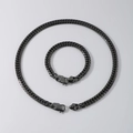 Set gioielli collana e bracciale a catena cubana da uomo in elegante acciaio inossidabile nero - Catena a Maglie (Nero 9mm) / Bracciale 21.5cm (8.5inch)