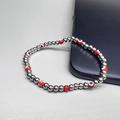 Pulsera elástica de cuentas plateadas con amuleto de ojo turco rojo y blanco oro 18K - Ojo Rojo - Plata