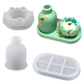 Silicone resin mold set for lotus candle holder and tray with mint green finish - Vase + Tray + Lotus Box