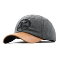 Washed grey cotton baseball cap with star embroidery and brown leather brim - Army Green Patchwork (JX-39527军绿)