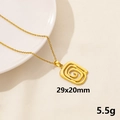 Gold stainless steel necklace with 29x20mm rectangular spiral textured pendant - Gold Geometric Spiral