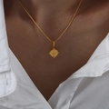 Elegant gold vintage coin relief pendant necklace on snake chain worn with white shirt - Vintage Coin-40+8cm