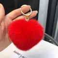 Red heart-shaped faux fur keychain pendant with gold-plated spring ring buckle for bags - Red