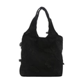 Large black tote bag with premium 3D butterfly embroidery and spacious bucket design - Black