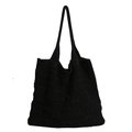 Grande borsa tote in maglia nera con motivo a trama spessa e spalline casual morbide - Nero