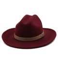 Detail of burgundy wool fedora featuring brown leather band and gold rivet accents - M (56-58cm) / Burgundy