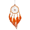 Ethnic style orange feather dream catcher with silver wire mesh and decorative beads - 0051 Orange