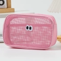 Neceser de malla rosa con aplique de ojos de dibujos animados y gran capacidad rectangular - Rosa