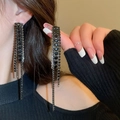 Boucles d'oreilles longues à pampilles noires en zircone pour un look de luxe - Style de Gland Long (45#)