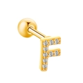 Golden stud earring featuring the letter F design with cubic zirconia and screw back - Letter F / Gold