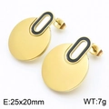 Minimalist gold stainless steel stud earrings with a black oval charm detail - Gold-Black