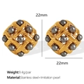 Orecchini a perno dorati intrecciati in acciaio inossidabile con perle grigie da donna - 22mm / Oro (Perla Nera)