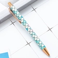 Elegant rose gold retractable ballpoint pen with blue white pink glitter fish scale pattern - Blue-Green Fish Pattern (Rose Gold Parts)