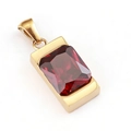 Macro detail of rectangle red gemstone set in a thick polished gold stainless steel pendant - Gold Color + Red (Single Pendant)