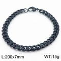 Black stainless steel Cuban chain bracelet for men, 200x7mm size with lobster clasp - Six-sided Curb Chain Black (KB180274-Z)