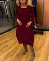 Long-sleeved burgundy crew neck midi dress in a relaxed fit with practical side pockets - S / Top And Bottom / Burgundy