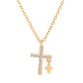 Minimalist double cross necklace in gold finish with sparkling white zircon stones - Gold (K-712)