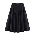 Schwarzer Midi-Plissee-Rock für Damen mit hoher Taille und elegantem Satin-Glanz - XS / Schwarz
