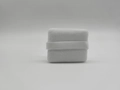 Square white velvet makeup puff with satin ribbon handle for powder application - White