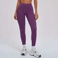 Legging de yoga violet à taille haute avec ceinture croisée en V et tissu extensible - Violet Foncé