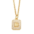 Polished gold square pendant necklace with micro-pave cubic zirconia and letter E detail - Letter E