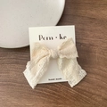 Elegante fermaglio per capelli a fiocco in pizzo crema con motivo floreale su carta - Fiocco Grande