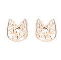 Rose gold hollow cat head stud earrings with intricate floral and leaf pattern cutouts - Rose Gold