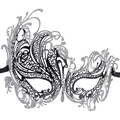 Detail of silver masquerade mask with glitter swan design and sparkling rhinestones - Silver Black
